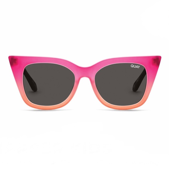 QUAY Harper Kids Sunglasses Matte Black Coral Pink Frame Smoke Lens Cateye - Picture 6 of 6